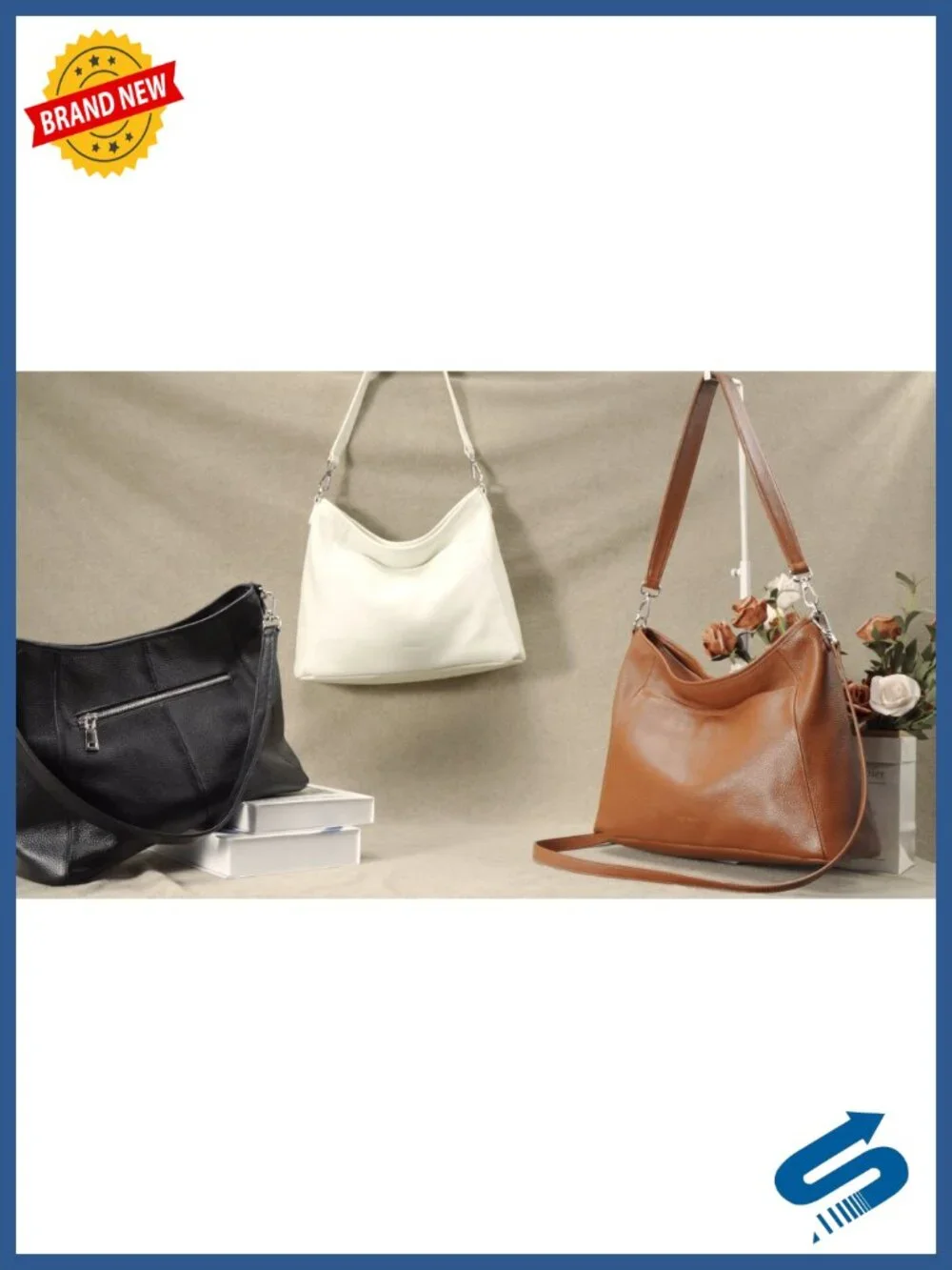 Genuine Leather Hobo Crossbody Handbag Large Women's Purse w/ 2 Straps